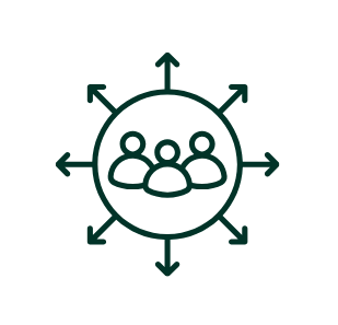  Icon of a group with outward arrows, representing easy feature and page expansion for WordPress websites with hosting in Canada